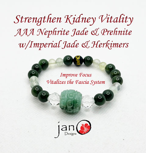 Strengthen Kidney Vitality w/AAA Nephrite Jade and Prehnite w/Herkimers and Imperial Jade - Healing Gemstones