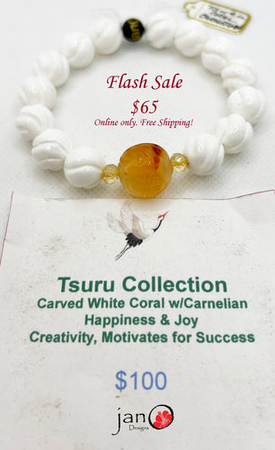 Flash Sale!  Tsuru Collection w/Carved White Coral and Carnelian - Healing Gemstones