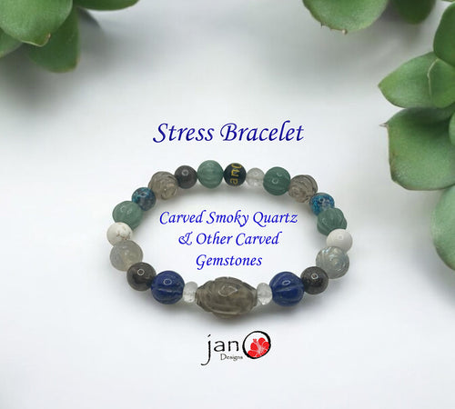 Carved Smoky Quartz Stress Bracelet - Healing Gemstones