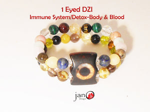 Immune System and Body and Blood Detoxification with 1 Eyed DZI Double Strand Bracelet - Healing Gemstones