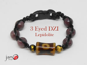 3 Eyed DZI with Lepidolite - Corded - Custom Made - Healing Gemstones