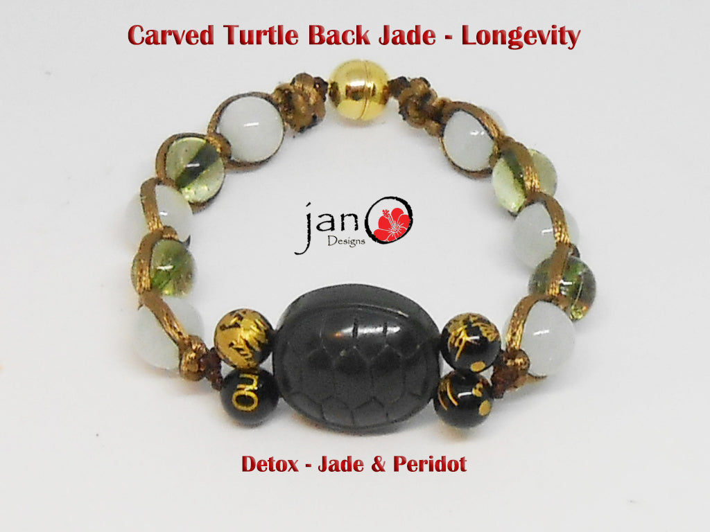 Natural Carved Jade Turtle Back Detox w/Jade and Peridot - Corded - Custom Made - Healing Gemstones