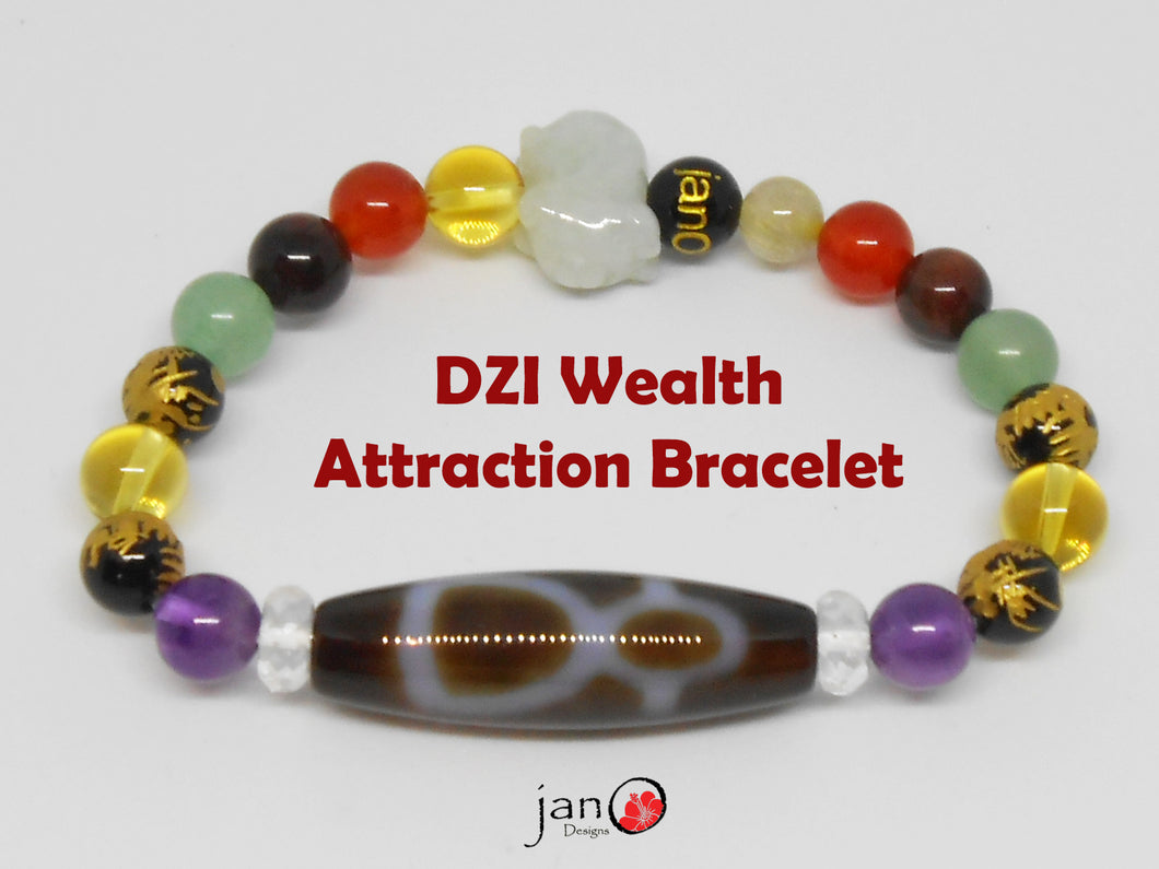 God of Fortune DZI Wealth Attraction Bracelet - Healing Gemstones