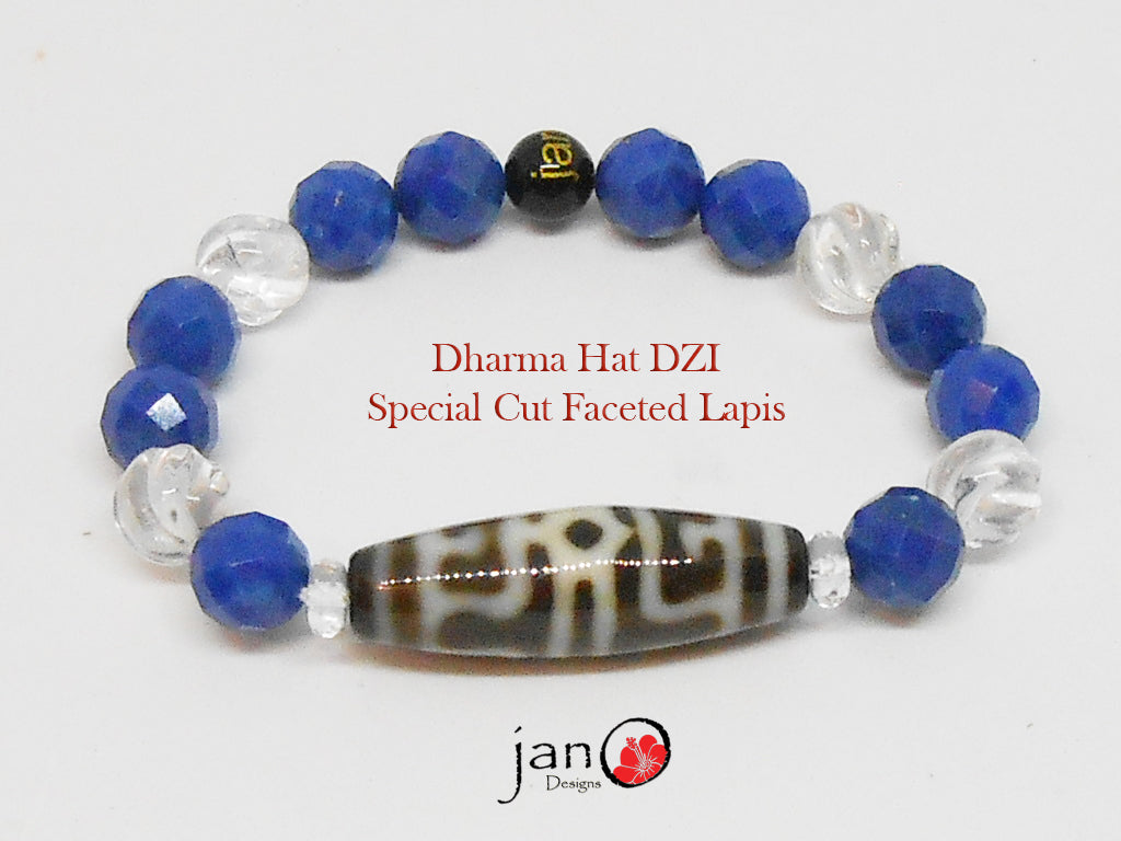 Dharma Hat DZI with Diamond Cut Lapis - Healing Gemstone Jewelry