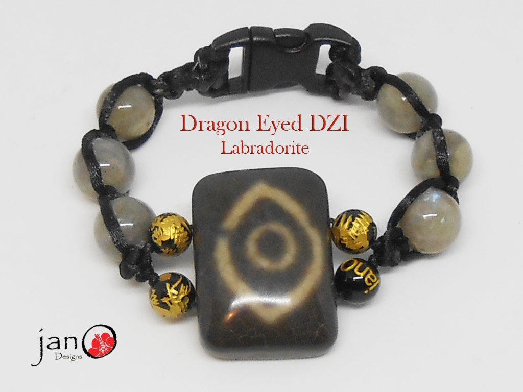 Dragon Eyed DZI with Labradorite - Corded - Custom Made - Healing Gemstones