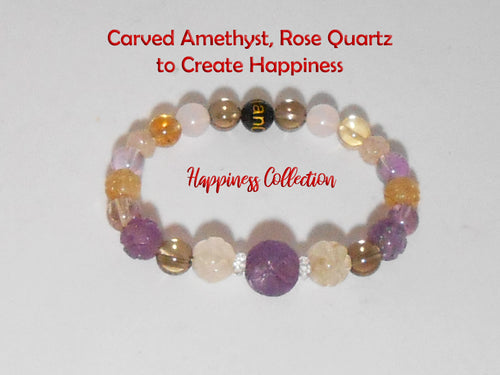 Happiness Bracelet 2 w/Carved Amethyst, Citrine, Rose Quartz, Ametrine  - Healing Gemstones