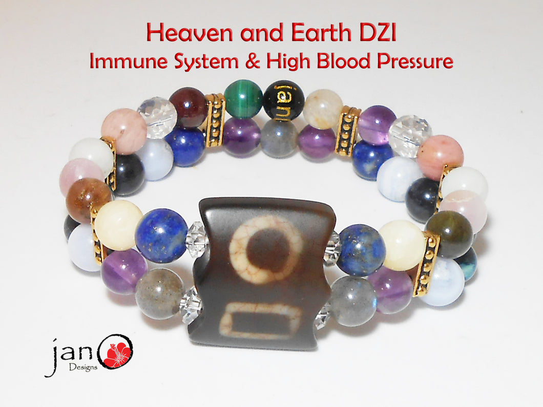 Immune System and HB Pressure with Heaven & Earth DZI Double Strand Bracelet - Healing Gemstones