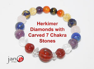 7 Chakra Gemstones w/Herkimer Diamond and Carved Gemstones - Healing Gemstones
