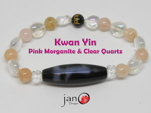 Kwan Yin with Pink Morganite and Heart Shaped Clear Quartz - Healing Gemstones
