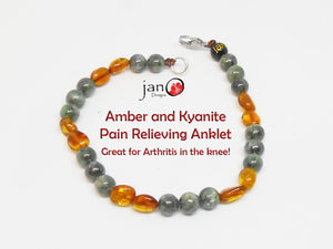 Amber and Kyanite Pain Anklet 9"-12" - Healing Gemstones