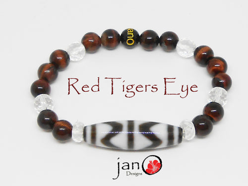 Red Tigers Eye with Specialty DZI Bracelet - Healing Gemstones