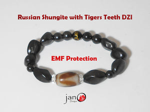 Russian Shungite w/Tigers Teeth DZI Bracelet - Healing Gemstones b