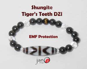 Russian Shungite  with Tigers Teeth DZI Bracelet - Healing Gemstones