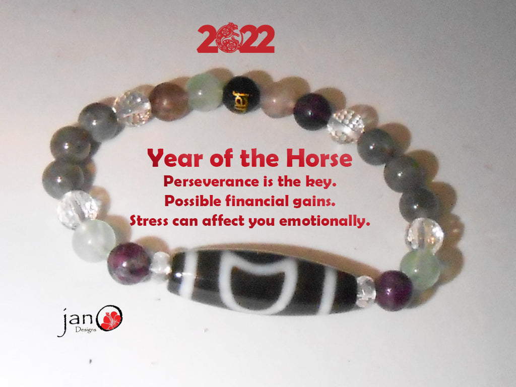 2022 Feng Shui DZI Bracelet - Year of the Horse - Sun and Moon DZI