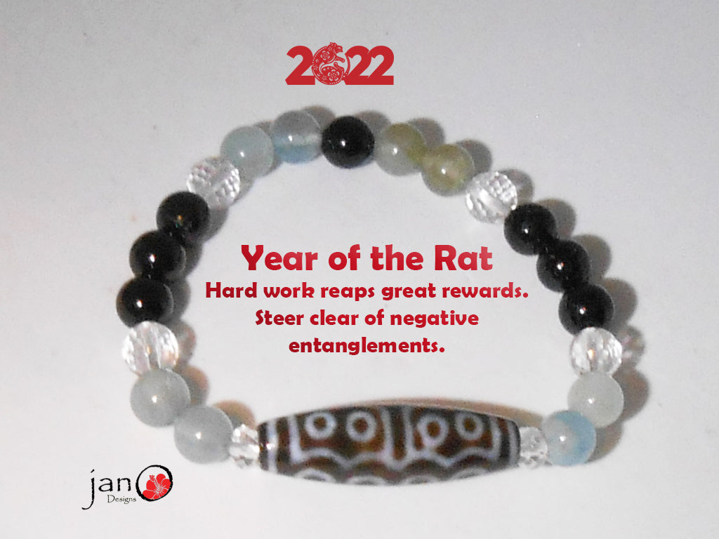 2022 Feng Shui DZI Bracelet - Year of the Rat - 15 Eyed DZI
