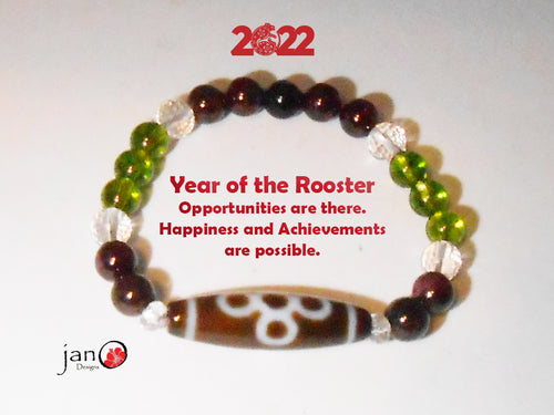 2022 Feng Shui DZI Bracelet - Year of the Rooster - 5 Eyed DZI