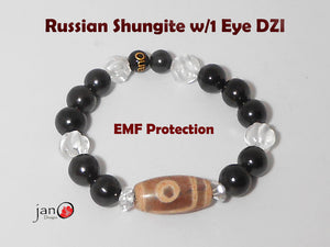 Russian Shungite  w/1 Eye DZI Bracelet - Healing Gemstones