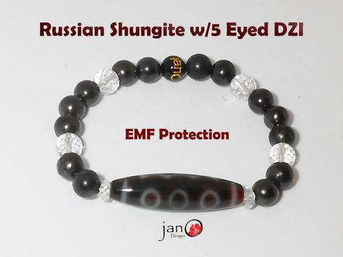 Russian Shungite w/5 Eyed DZI Bracelet - Healing Gemstones